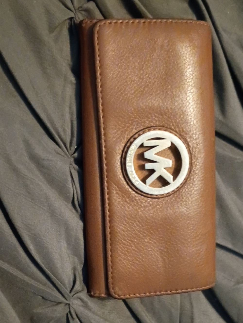 Michael Kors Cognac Brown Leather Wallet with Silver MK Logo